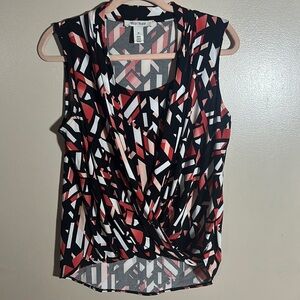 White House Black‎ Market WHBM Geometric Black Pink Career Top | Medium